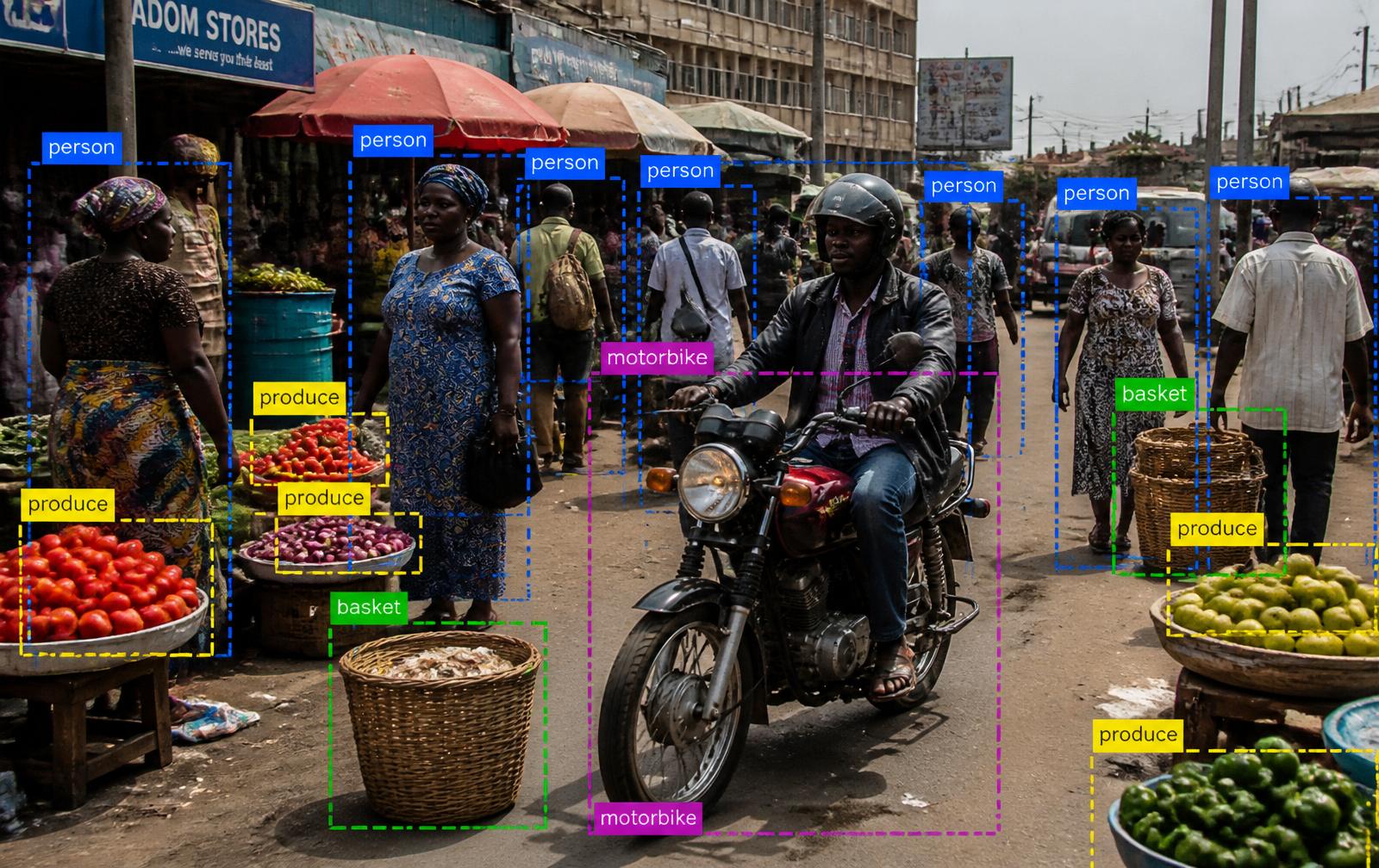 Second computer-vision dataset preview: an African urban market annotated with bounding boxes